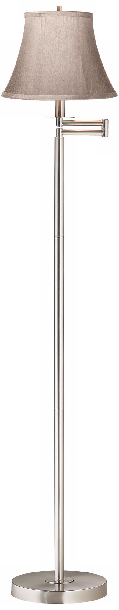 Faux Silk Dove Grey Bell Brushed Nickel Swing Arm Floor Lamp