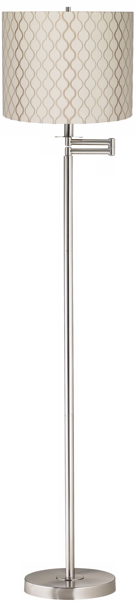 Embroidered Hourglass Brushed Nickel Swing Arm Floor Lamp