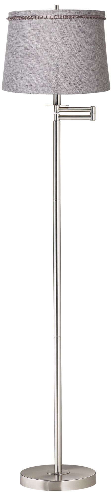 Gray Tweed Brushed Nickel Swing Arm Floor Lamp