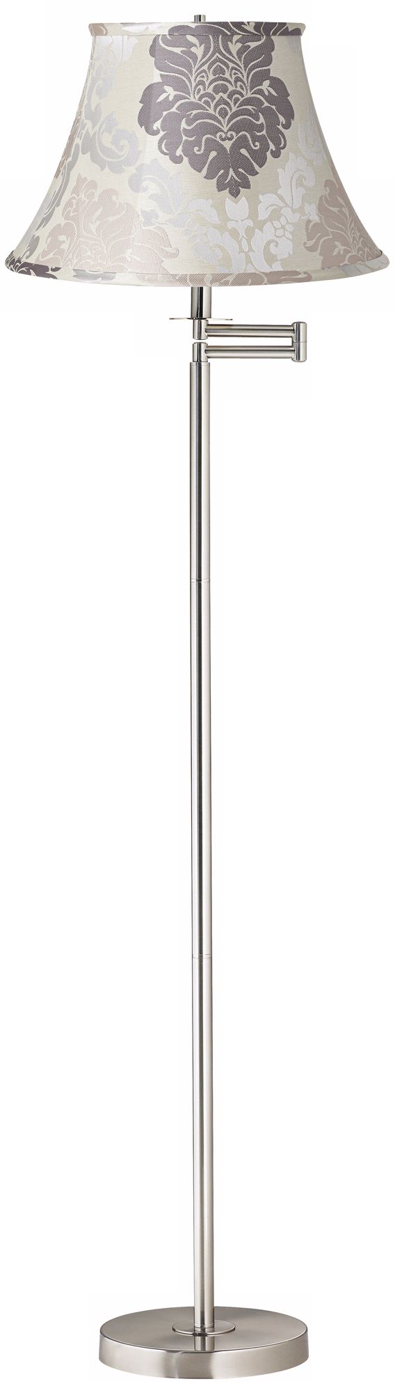 Cream and Gray Floral Brushed Nickel Swing Arm Floor Lamp