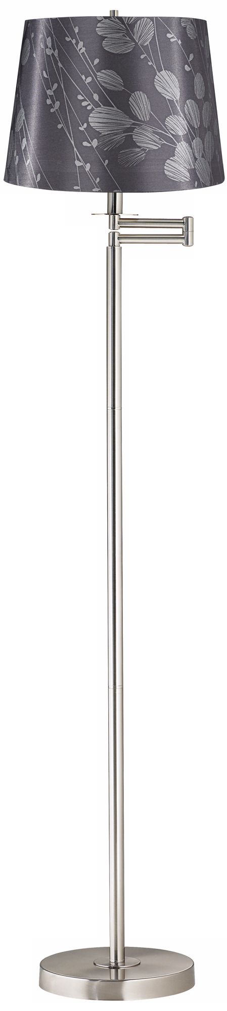 Gray with Silver Leaves Brushed Nickel Swing Arm Floor Lamp