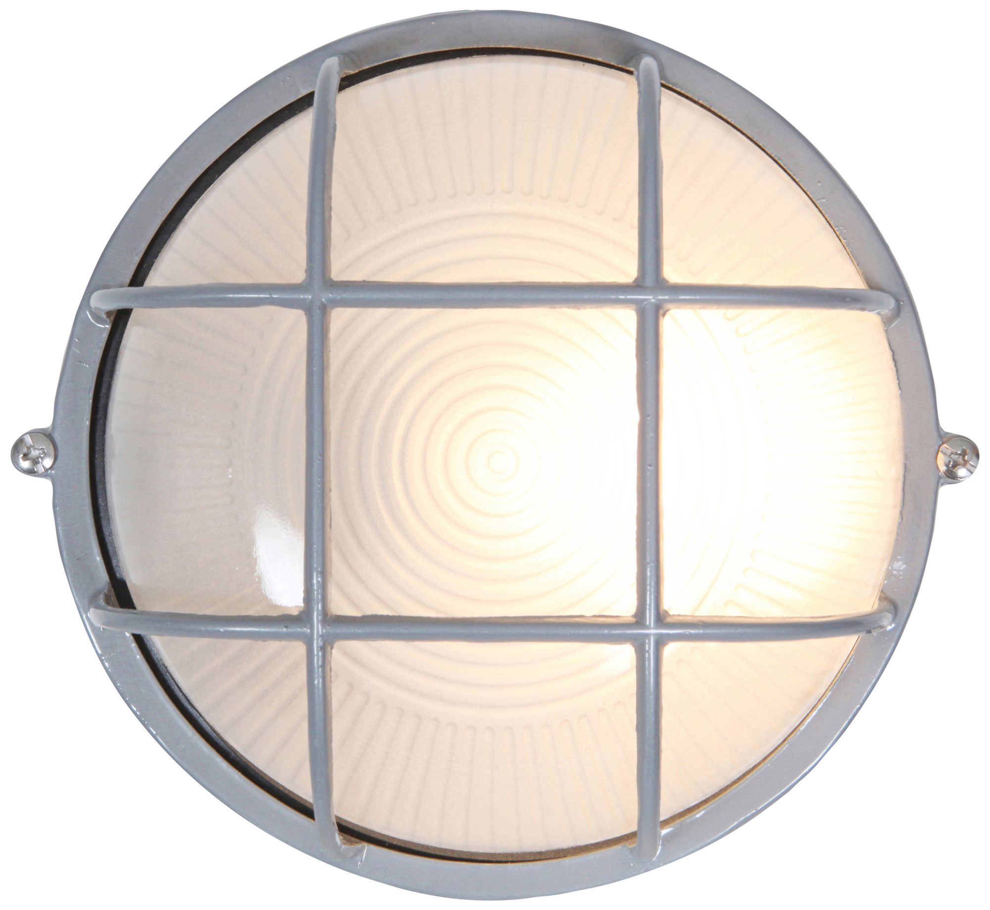 Bulkhead 8" Wide Satin Steel Round Outdoor Wall Light
