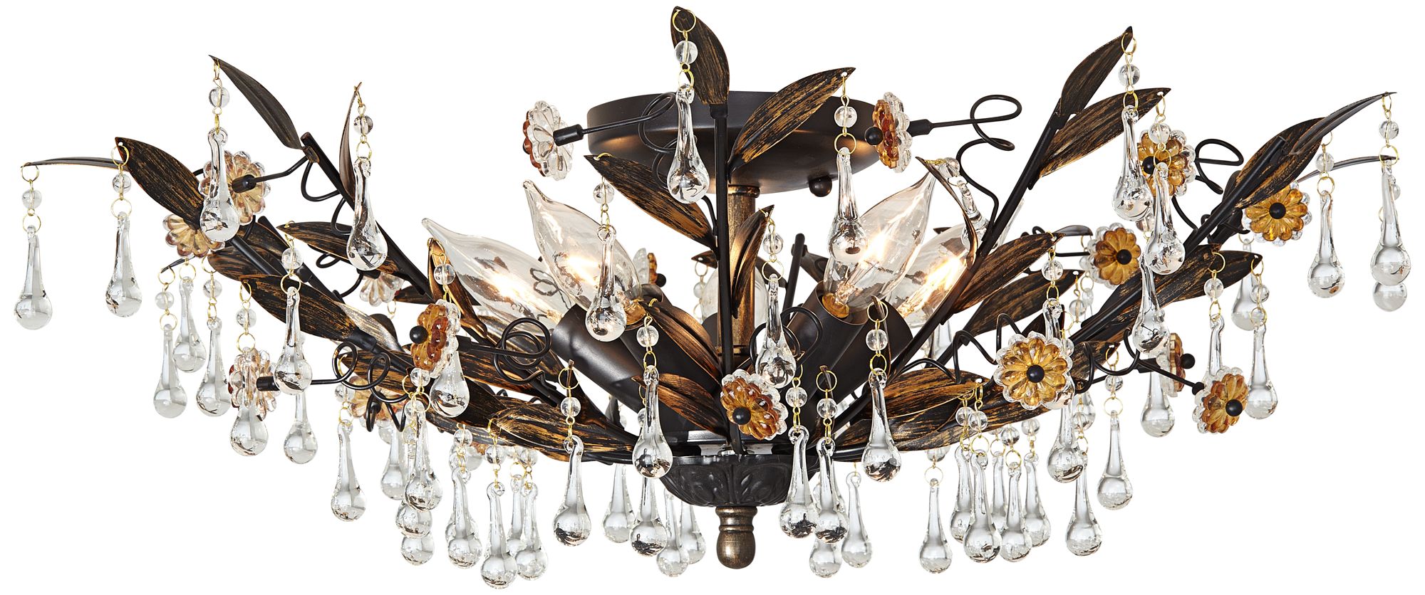 Black Gold and Crystal 18" Wide Ceiling Light