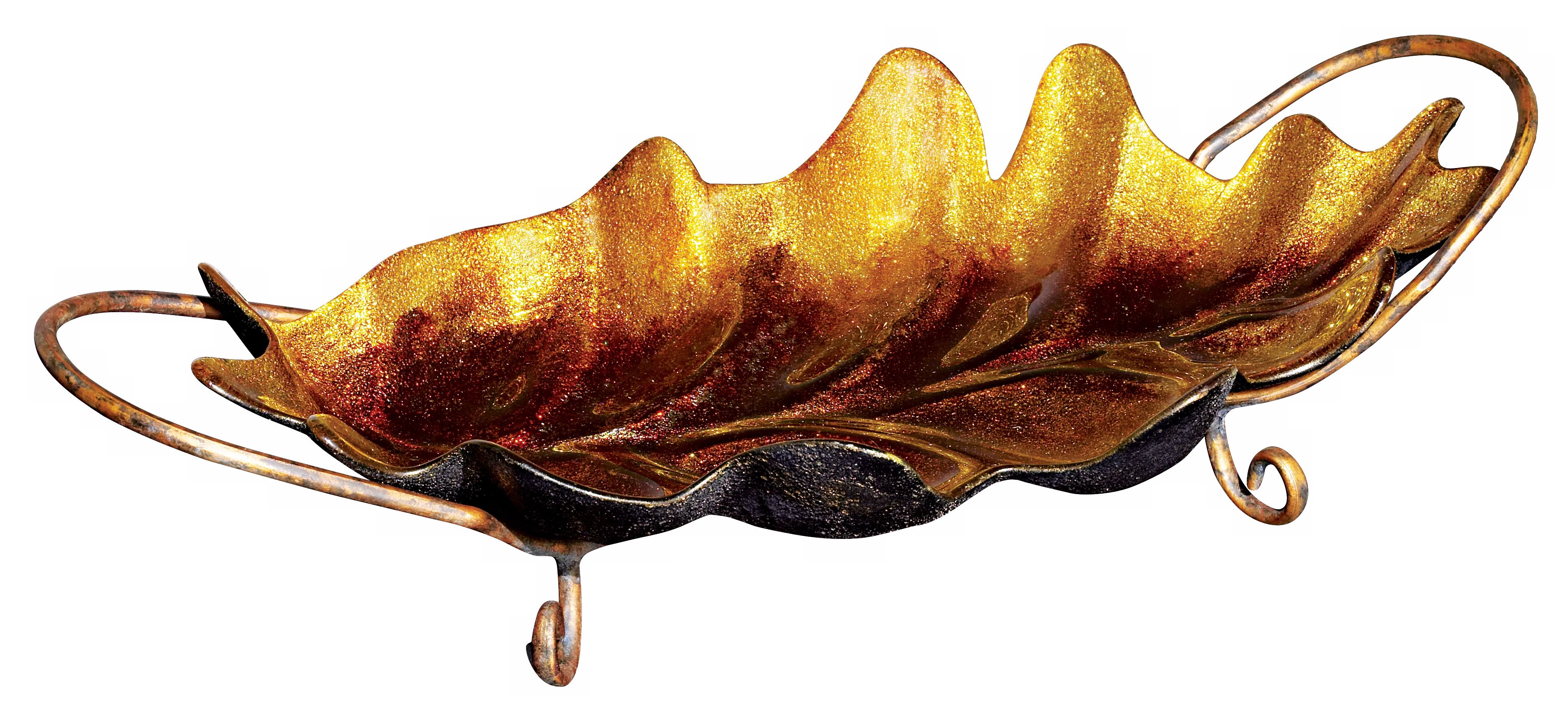 Amber Glass Leaf Plate with Stand