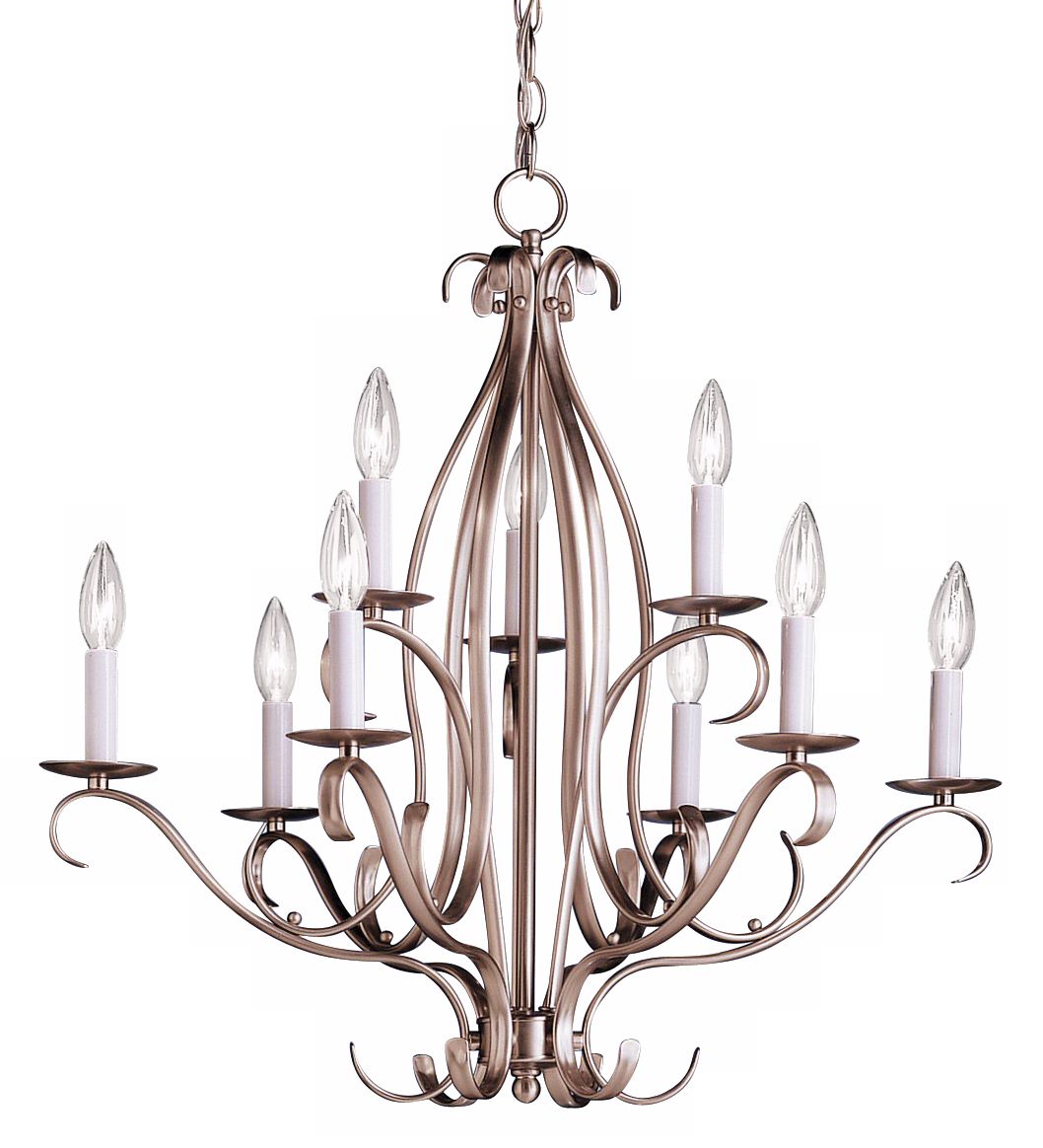 Nine Light Brushed Nickel Chandelier