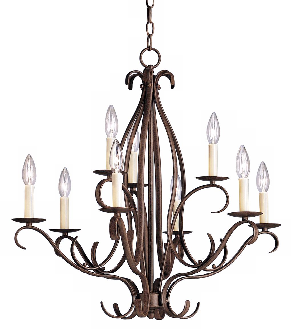 Bent Scroll Nine Light Bronze Chandelier