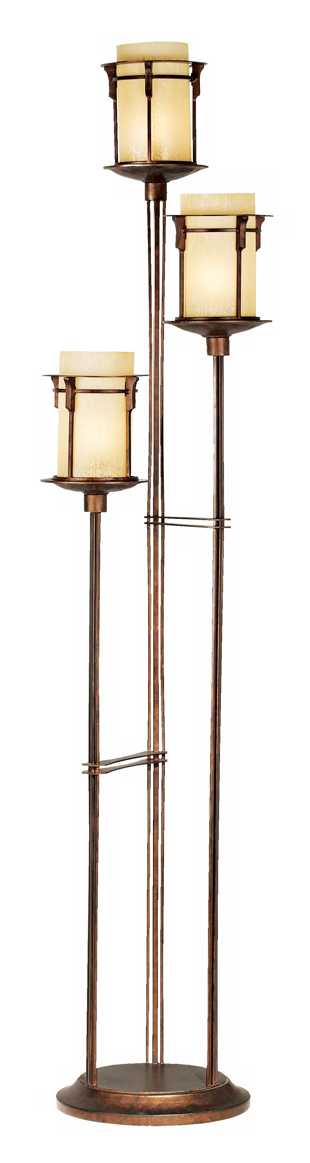 Iron & Glass Bronze Finished Three Light Floor Lamp