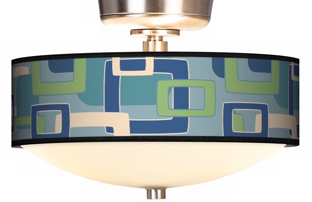 Retro Rectangles Giclee Energy Saver Brushed Steel Fan Light Kit