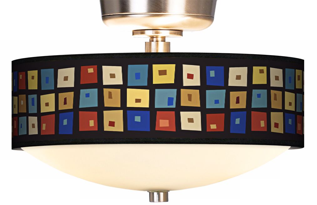 Palette Squares Giclee Energy Saver Brushed Steel Fan Light Kit