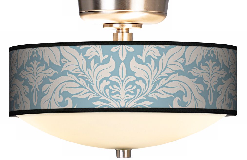 Ivory/Blue Tapestry Giclee Energy Efficient Fan Light Kit