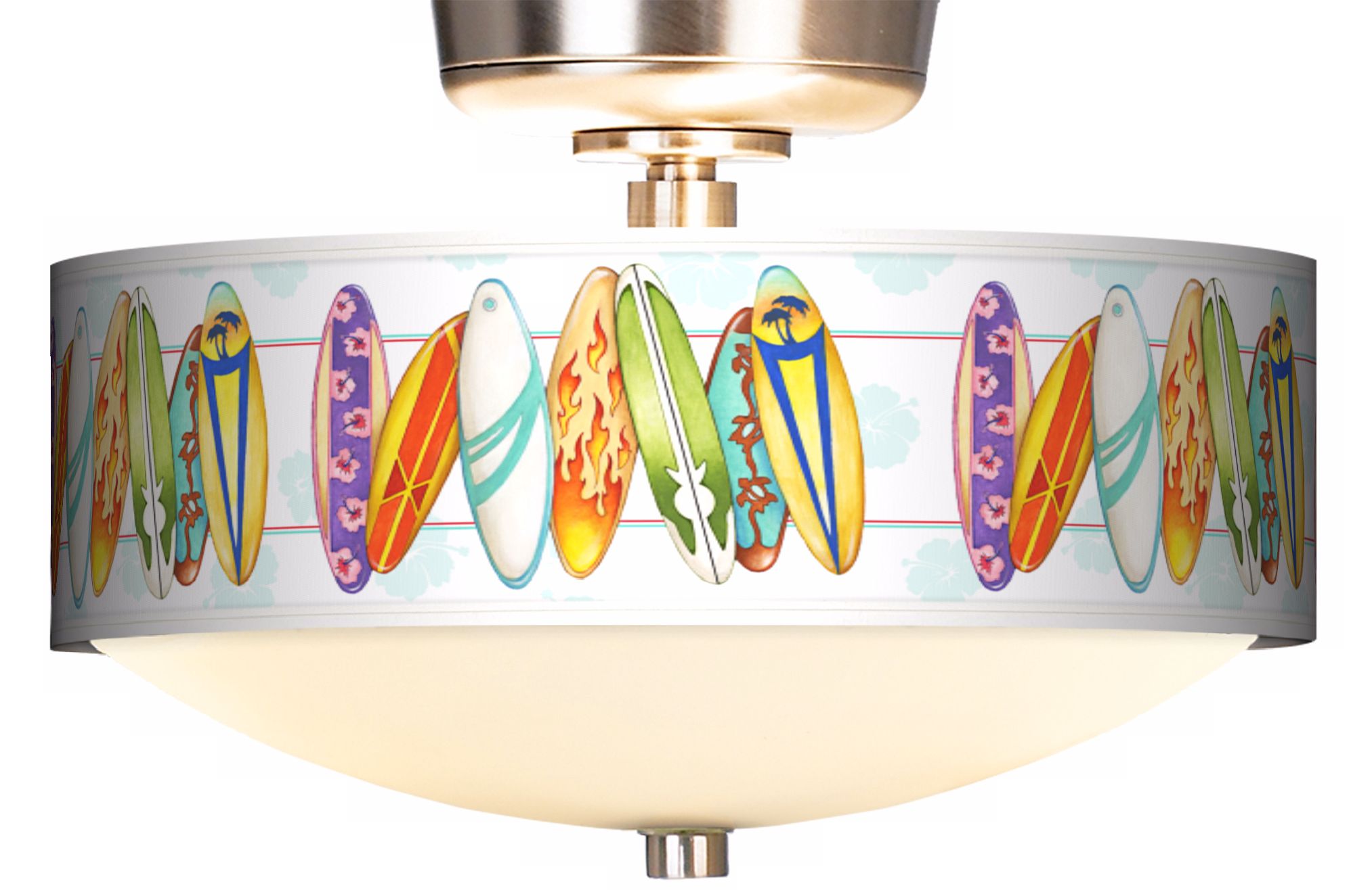 Surfboard Time Giclee Energy Saver Brushed Steel Fan Light Kit