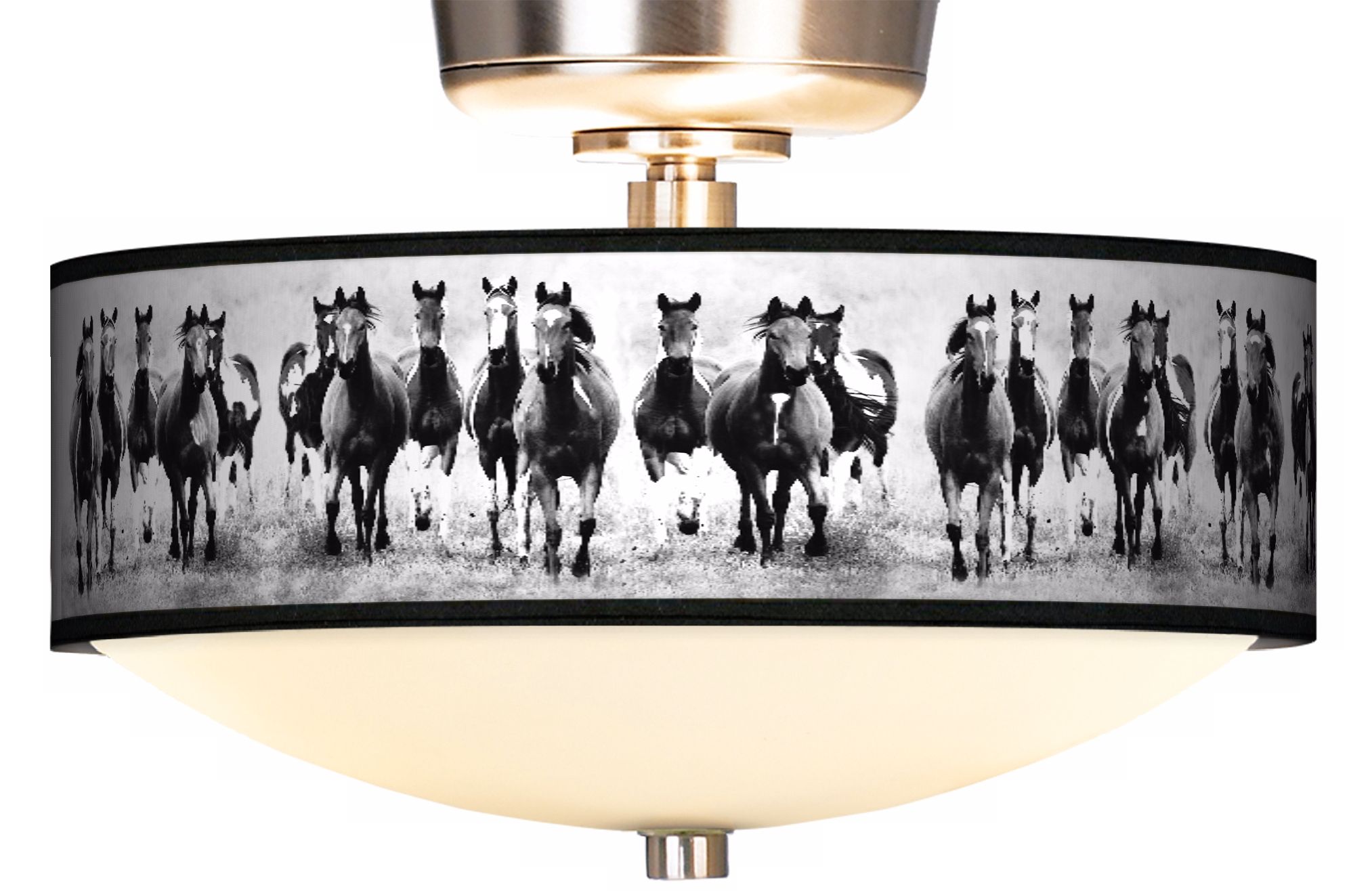 Wild Horses Giclee Energy Saver Brushed Steel Fan Light Kit
