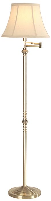 Antique Brass With White Shade Swing Arm Floor Lamp