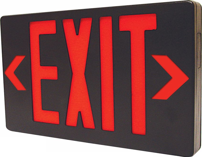 Black with Red LED Exit Sign with Battery Backup