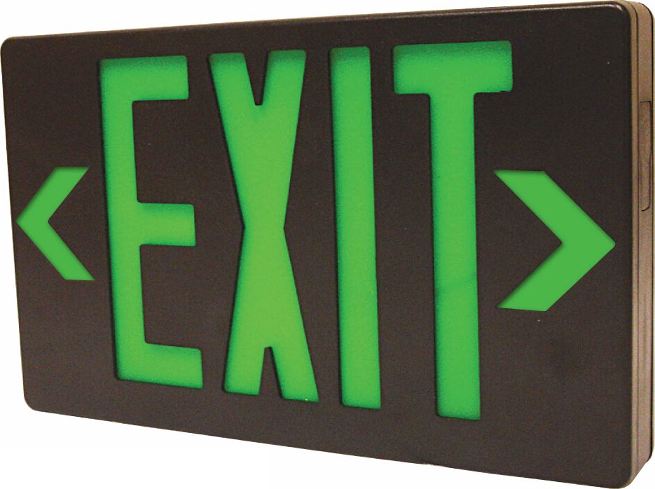 Black with Green LED Exit Sign with Battery Backup
