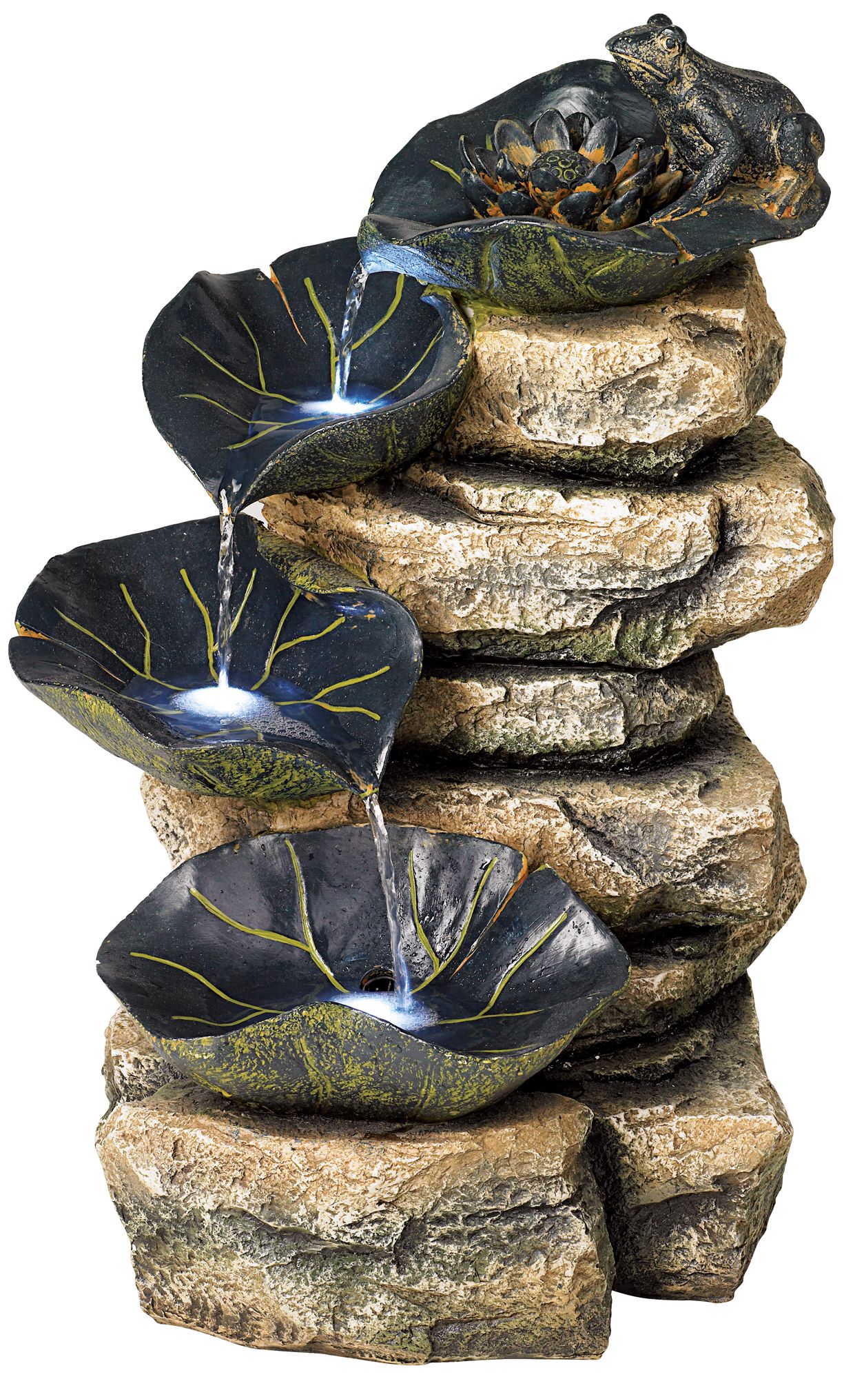 Frog and Four Lily Pad LED Lighted Outdoor Fountain