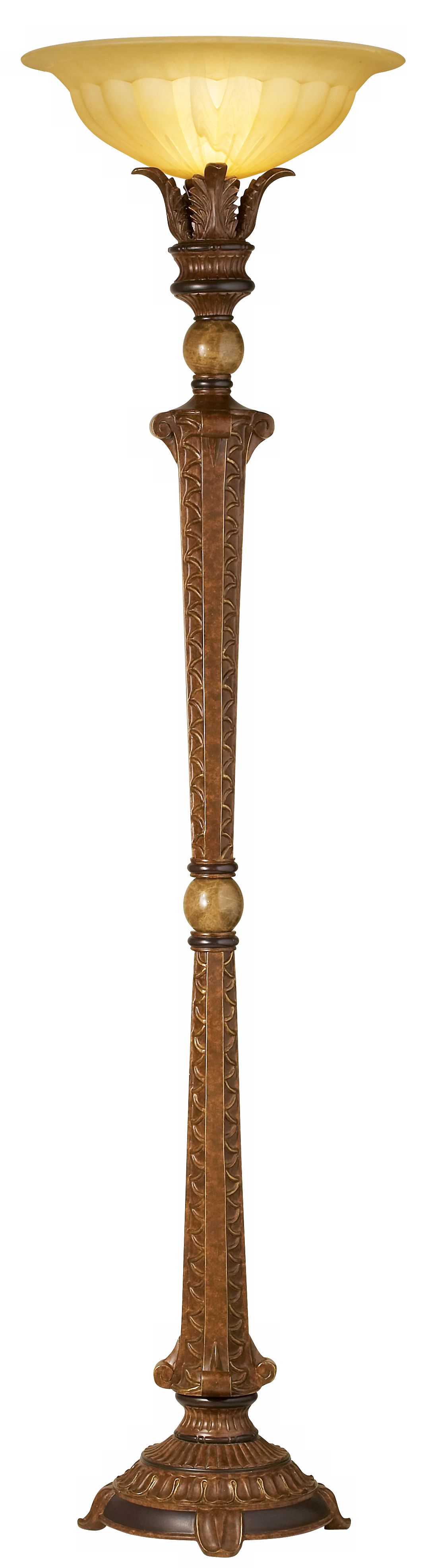 Brown Marble and Alabaster Torchiere Floor Lamp