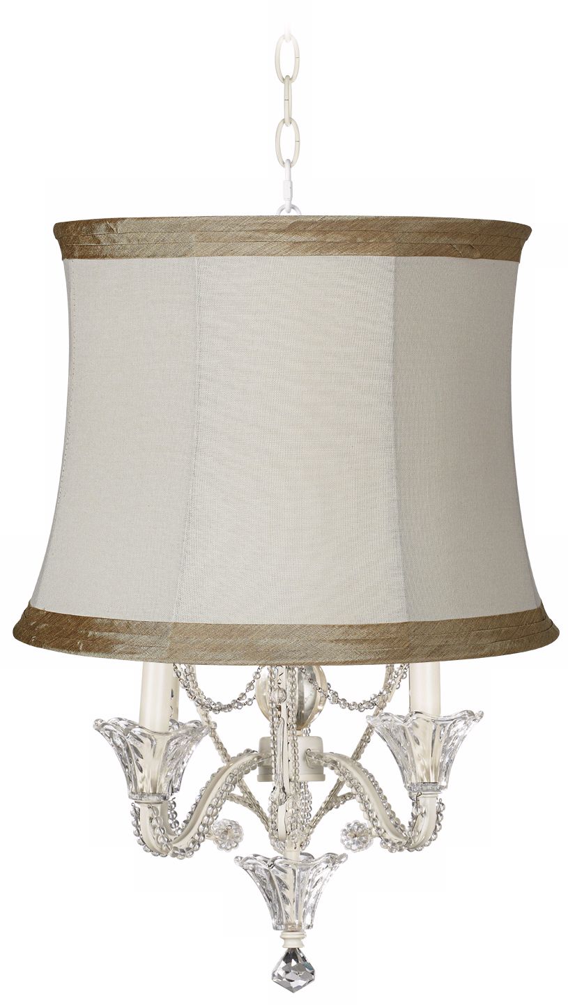 Designer Linen Shade White Beaded Mini Chandelier