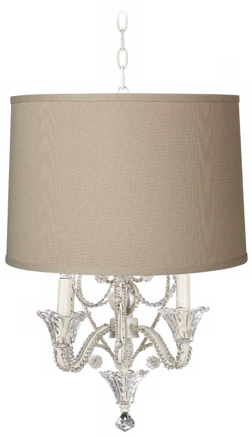 Linen Designer Shade White Beaded Mini Chandelier