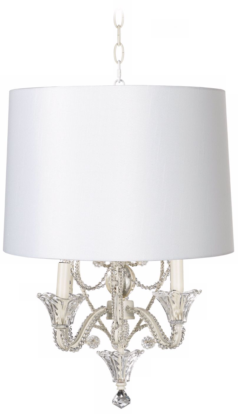 Designer White Shade White Beaded Mini Chandelier