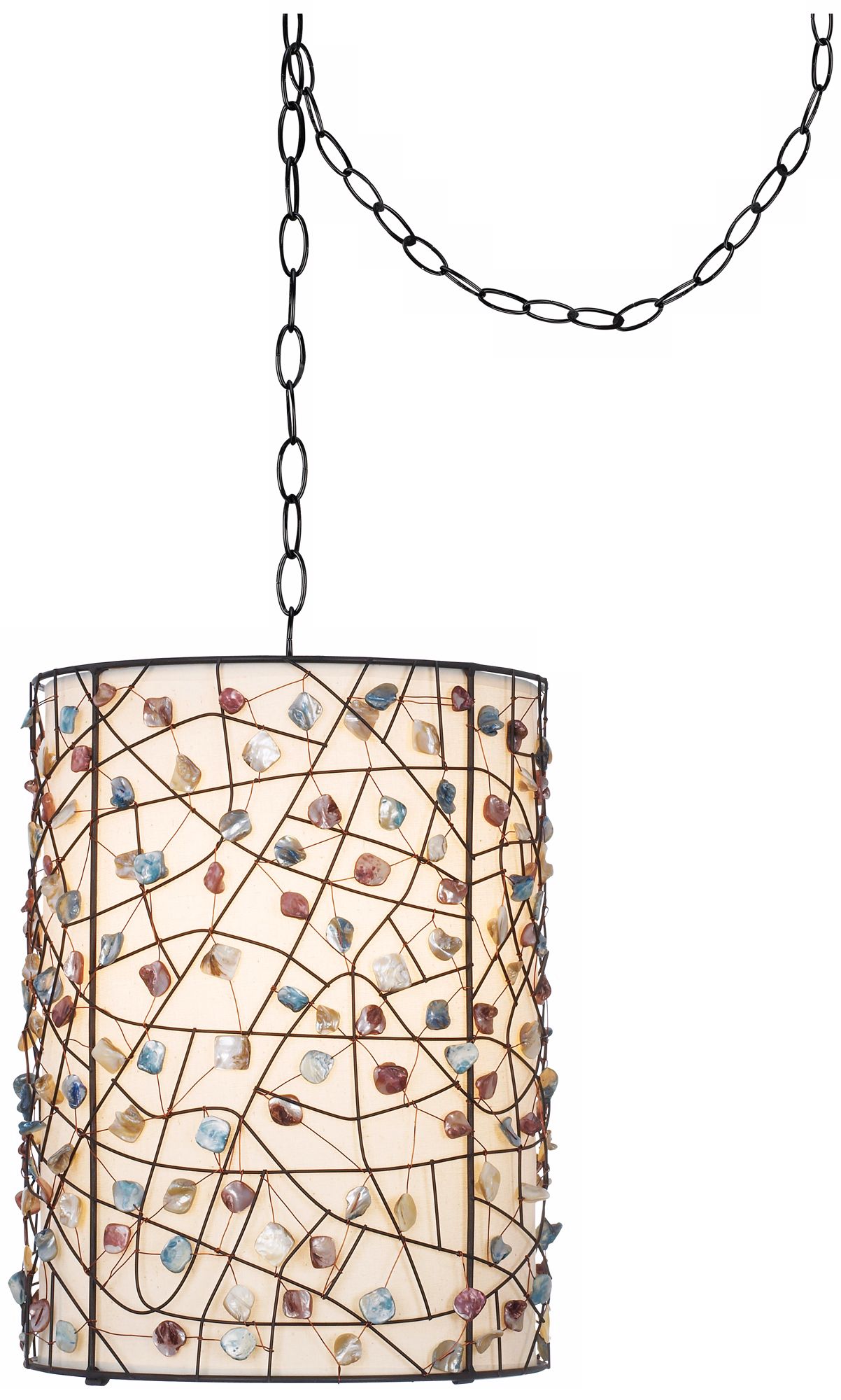 Pearly Colored Stone Bronze Finish Plug-in Swag Pendant