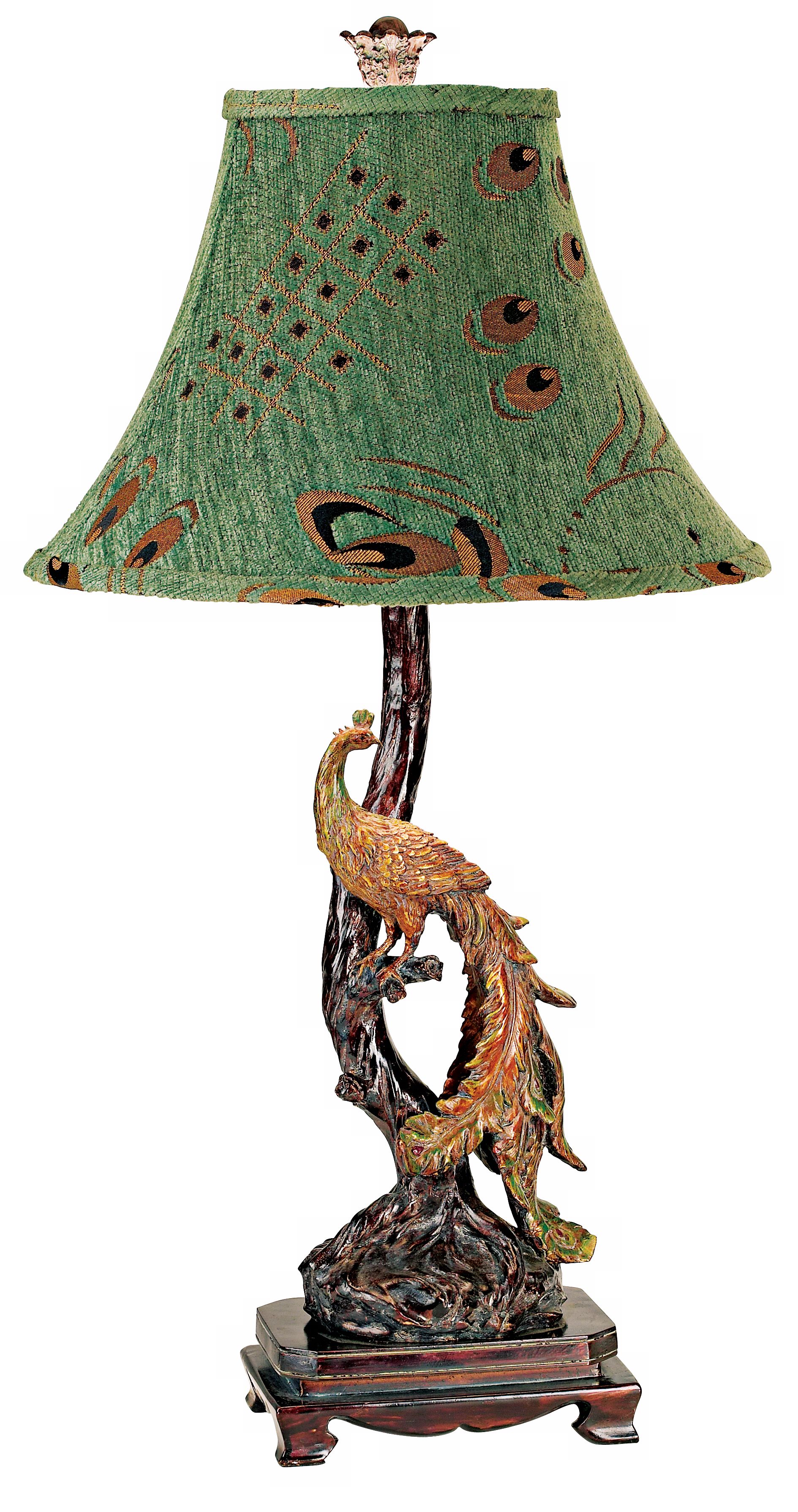 Peacock Table Lamp with Green Shade
