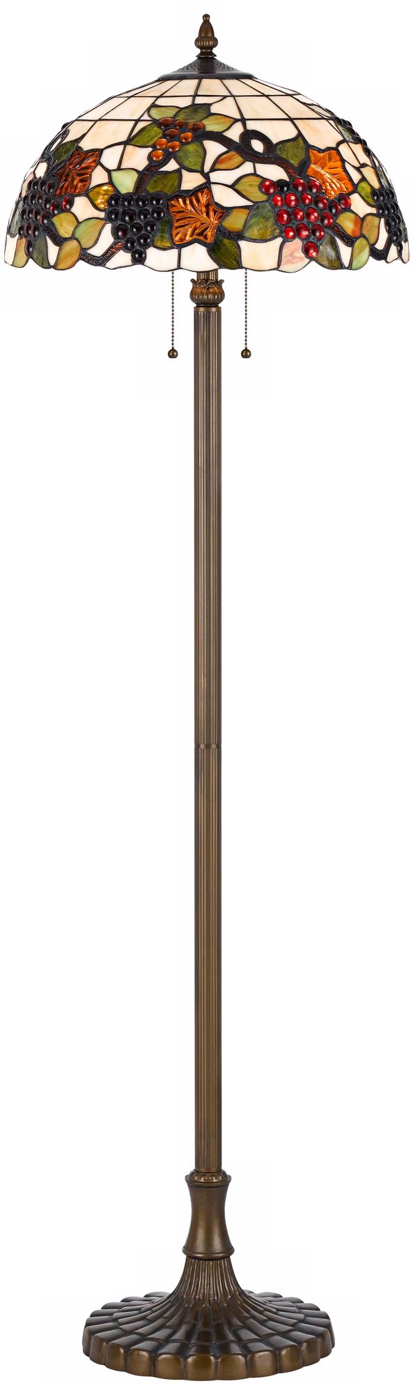 Grapevine Tiffany-Style Antique Brass Floor Lamp