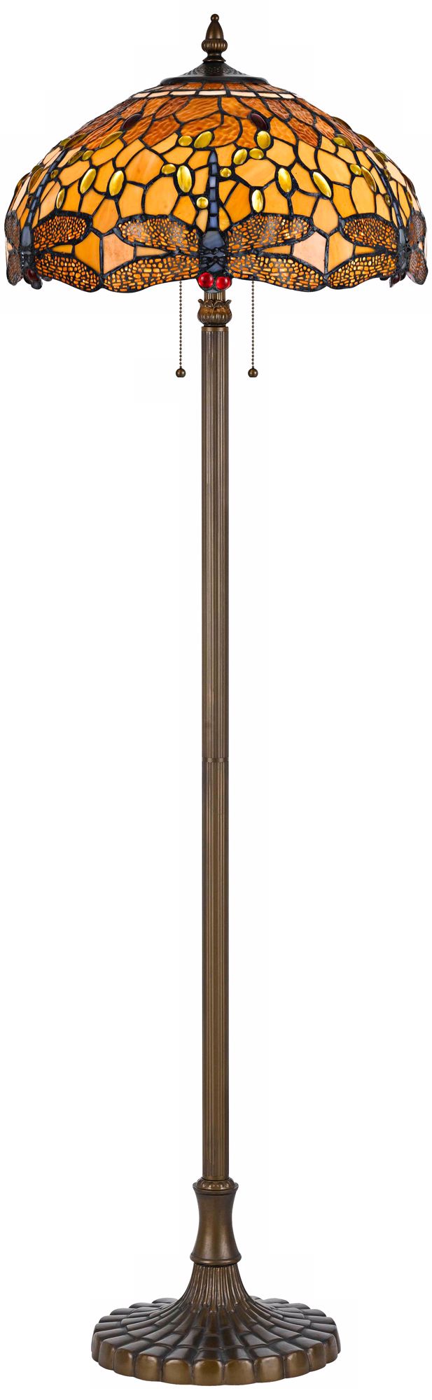 Golden Dragonfly Tiffany-Style Antique Brass Floor Lamp