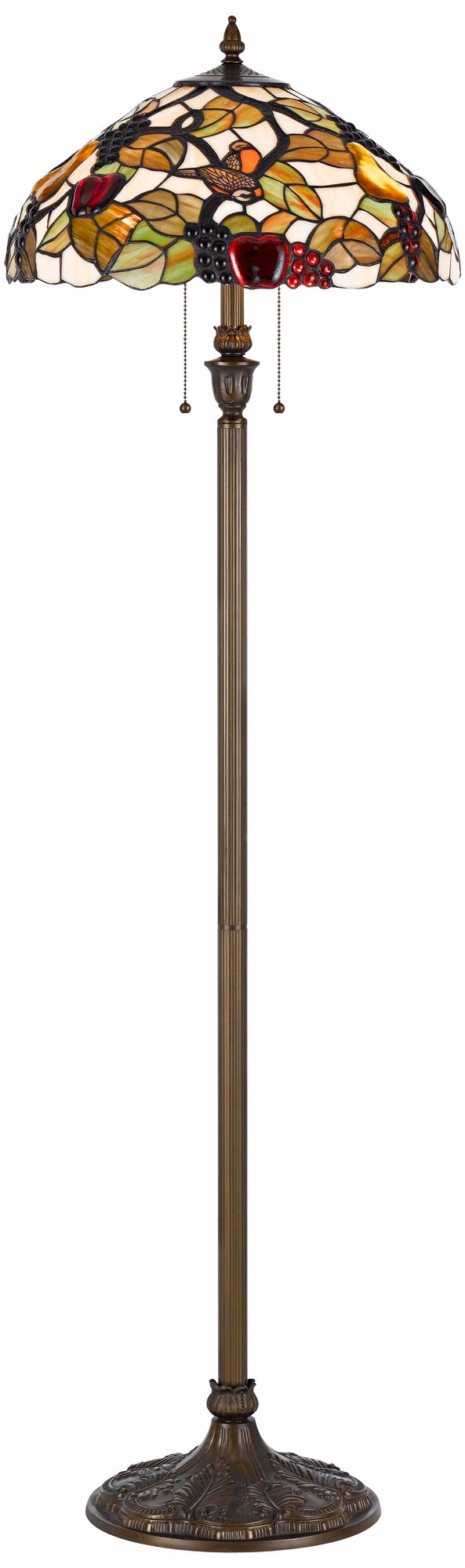 Bountiful Tiffany-Style Antique Brass Floor Lamp