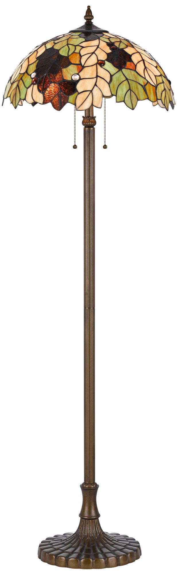 Foliage Tiffany-Style Antique Brass Floor Lamp