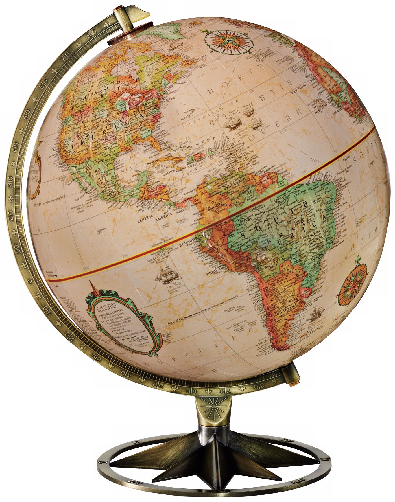 Compass Rose Brass Desk Globe
