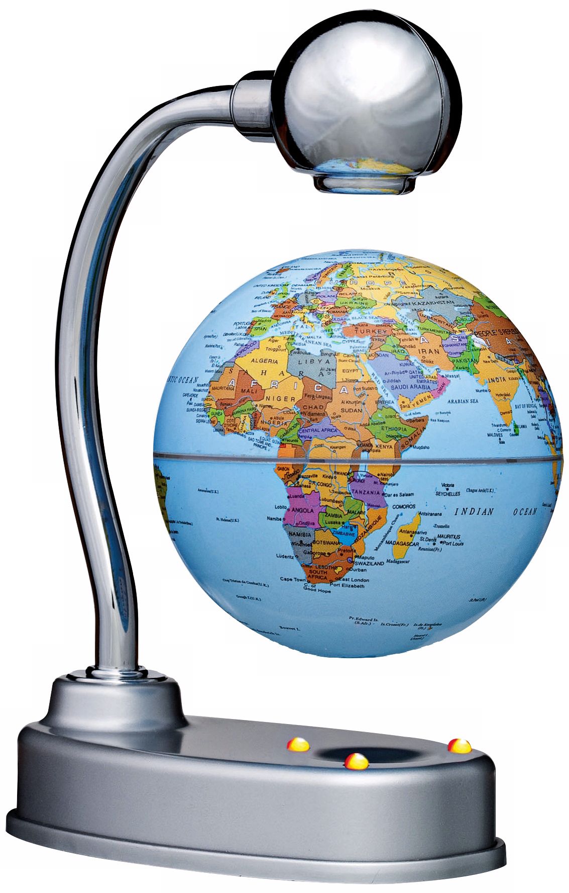 Levitating Illuminated Silver Desk Globe
