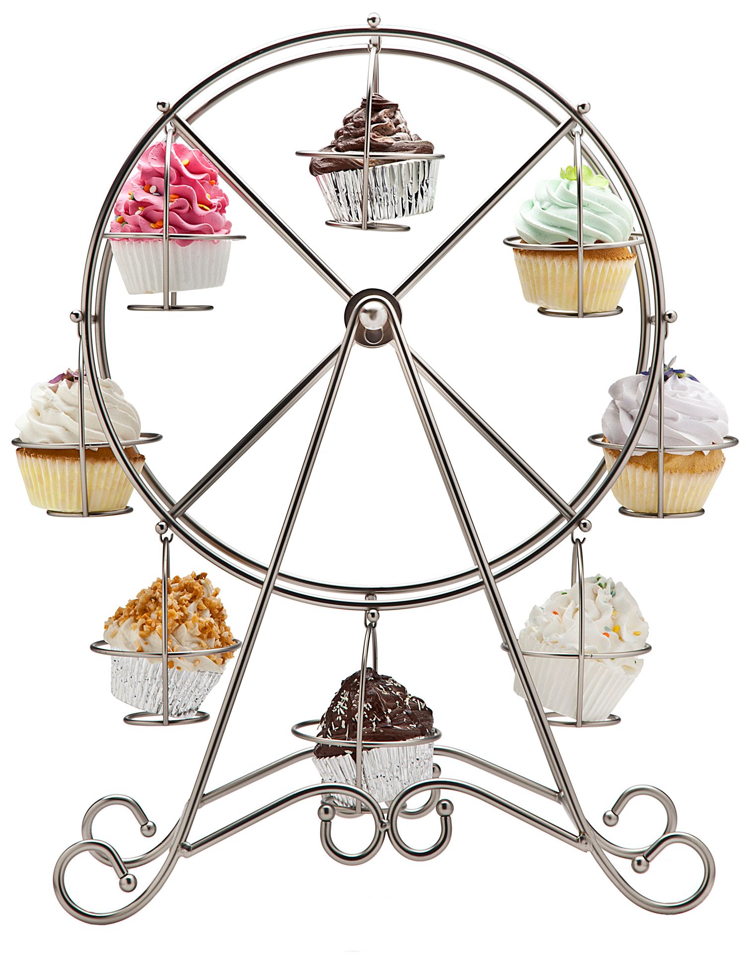 holder. wheel stand shaped plated. cupcakes Silver cupcake  wheel vintage  cupcake Holds ferris 8 Ferris