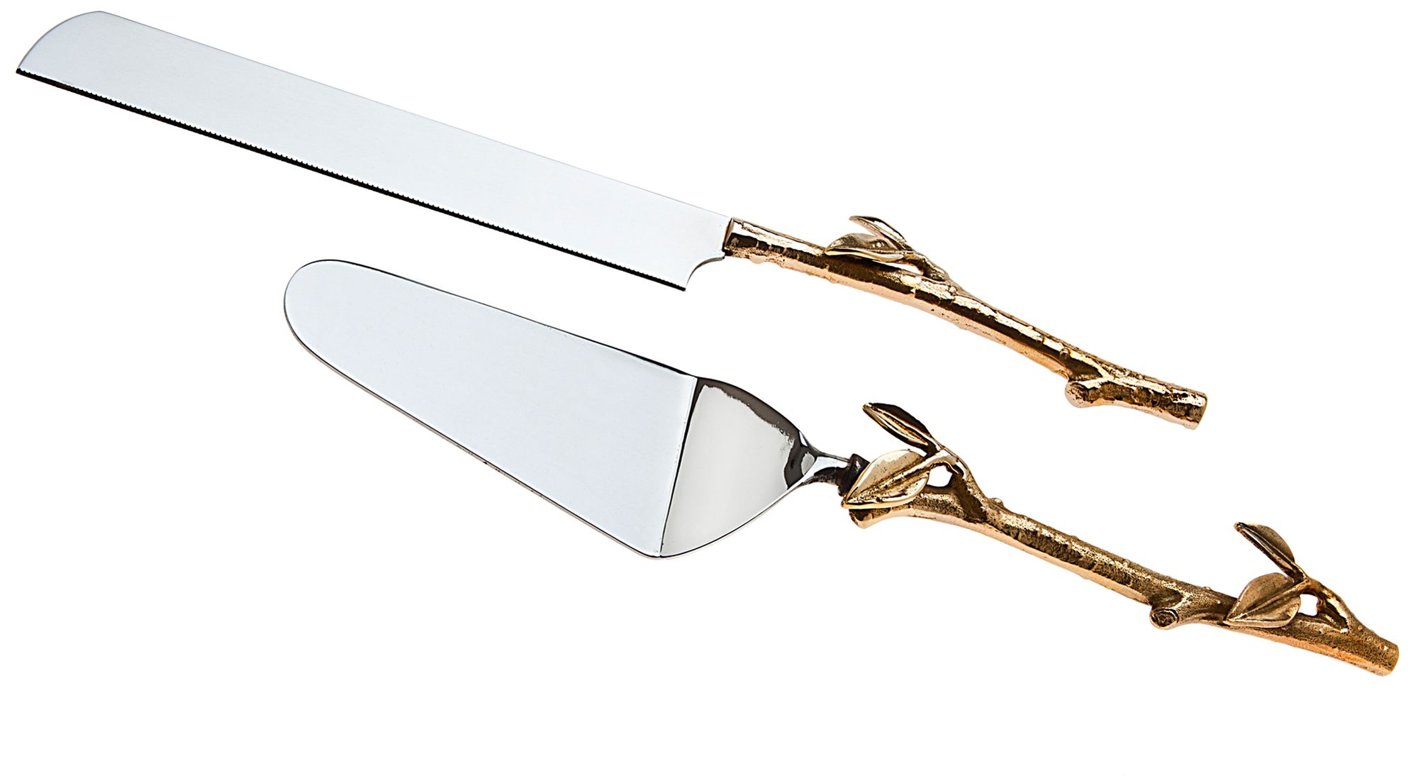 Godinger Leaf Stainless Steel and Brass Cake Set