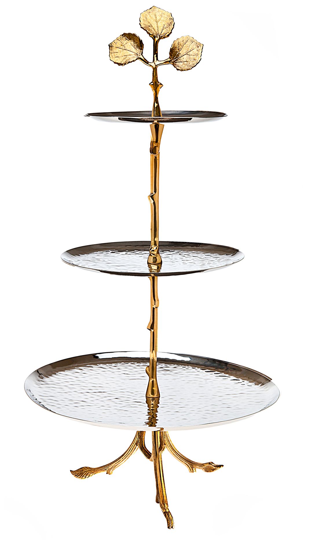 Godinger Leaf Design 3-Tier Brass and Silver Server