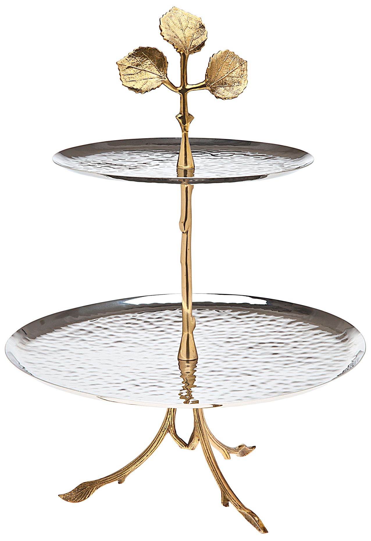 Godinger Leaf Design 2-Tier Brass and Silver Server