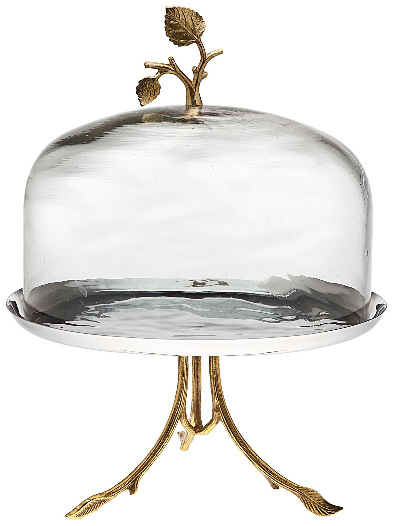 Godinger Leaf Glass Dome Brass Footed Plate