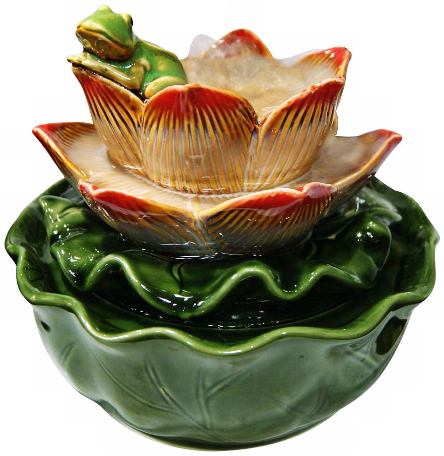 Frog and Water Lily Ceramic Tabletop Fountain