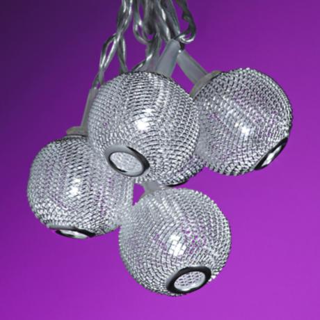 Silver Metal Mini Globes 10-Light LED String Party Lights - #4N005 www.lampsplus.com