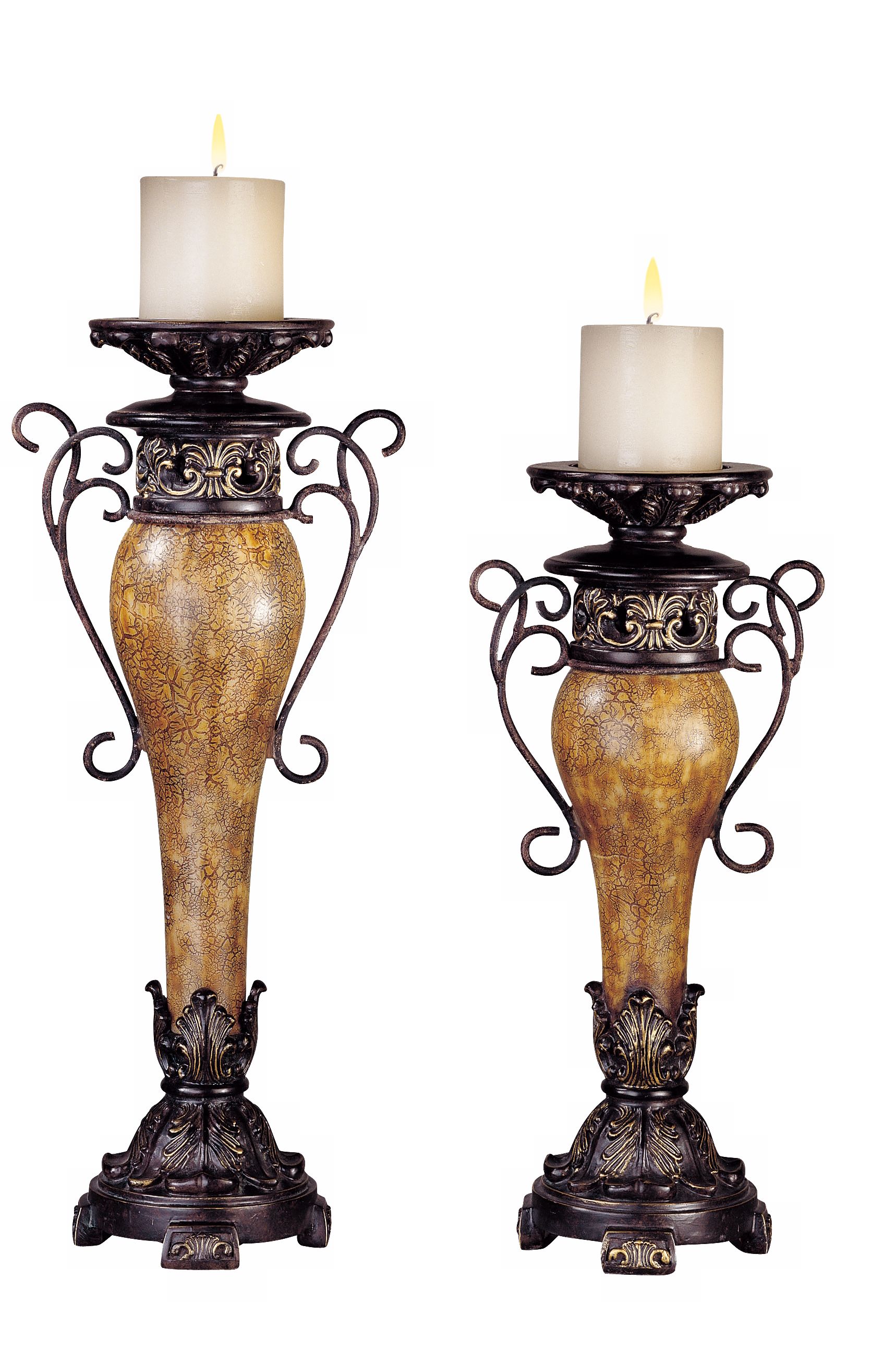 Set of Two Bronze Crackle Collection Candle Holders