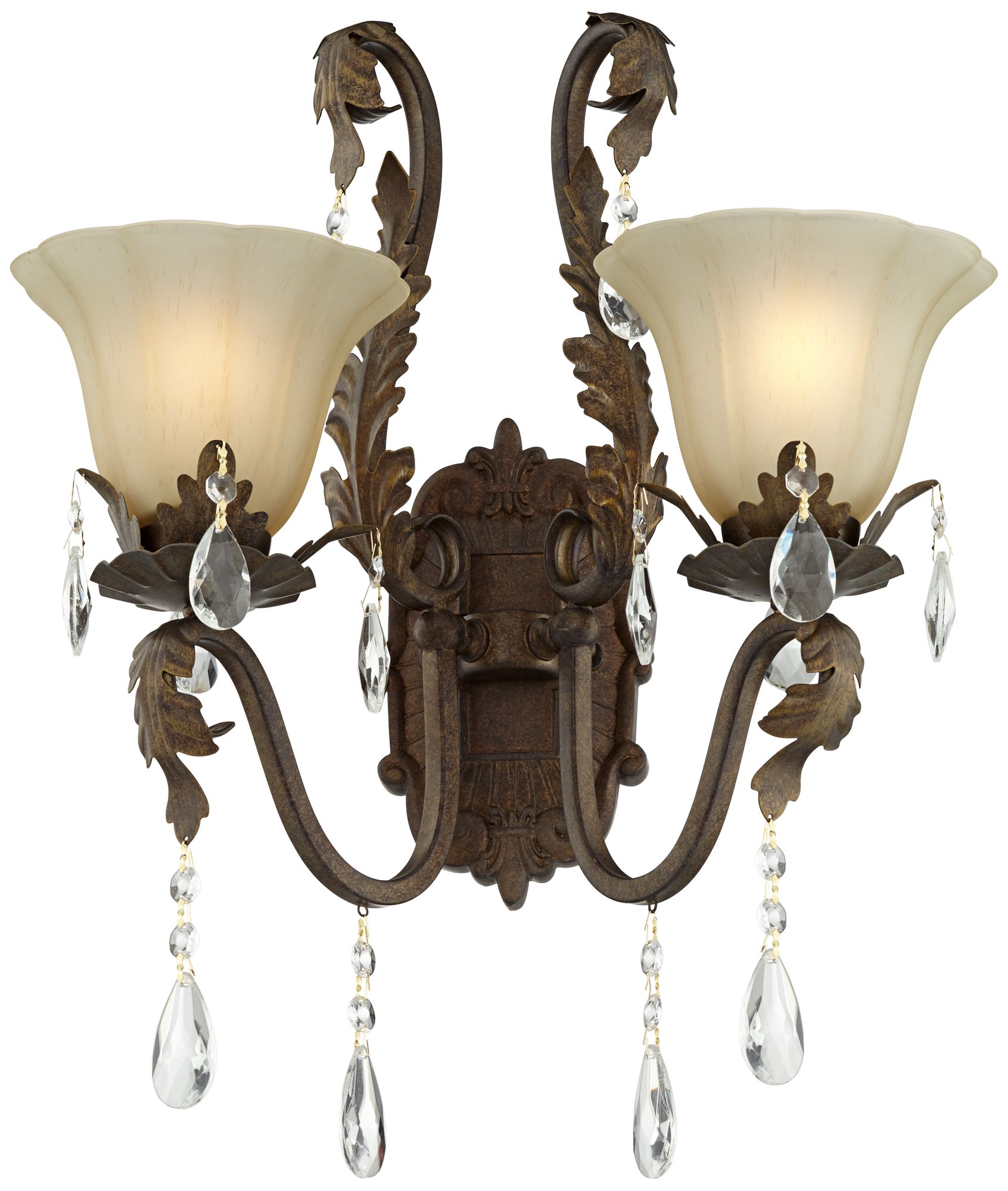 Iron Leaf 15 1/2" Wide Bronze and Crystal Wall Sconce