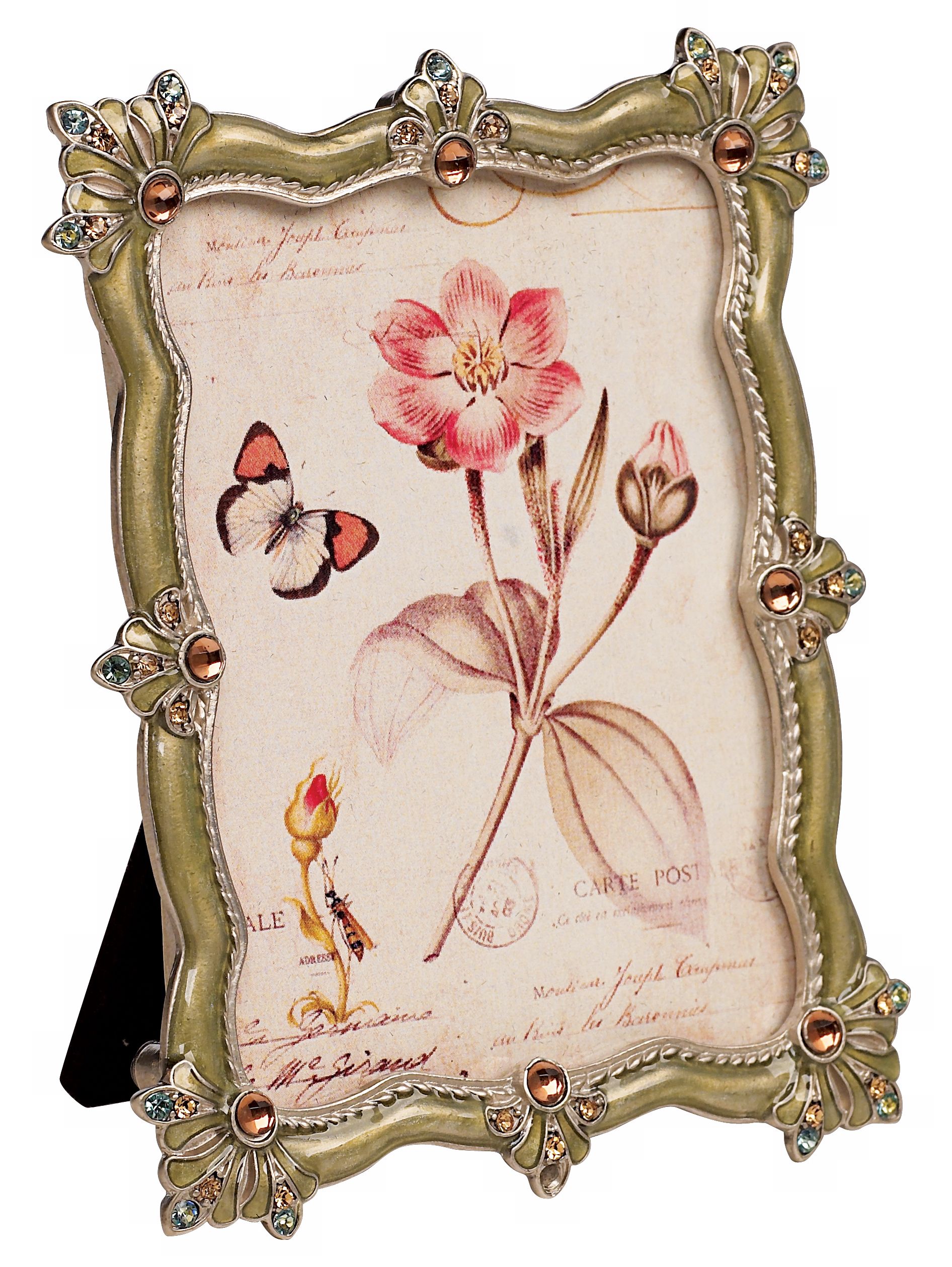 Green Metallic Finish Colored Jewels Accented Picture Frame