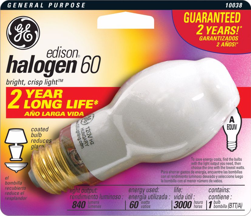 60 Watt Soft White Halogen GE Light Bulb