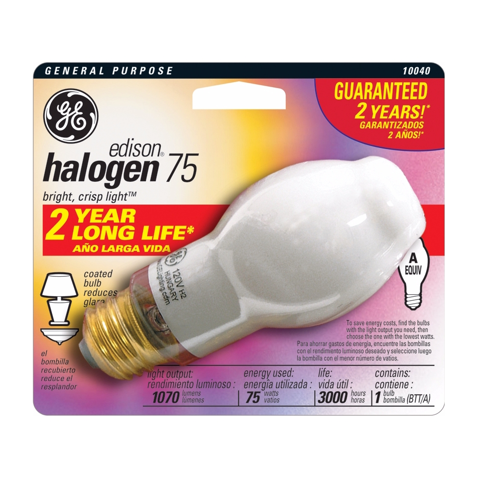 GE 75 Watt Edison Long Life Halogen Light Bulb   #51841