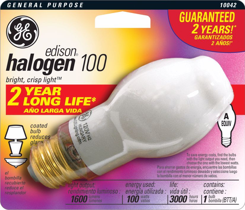 GE 100 Watt Edison Long Life Halogen Light Bulb