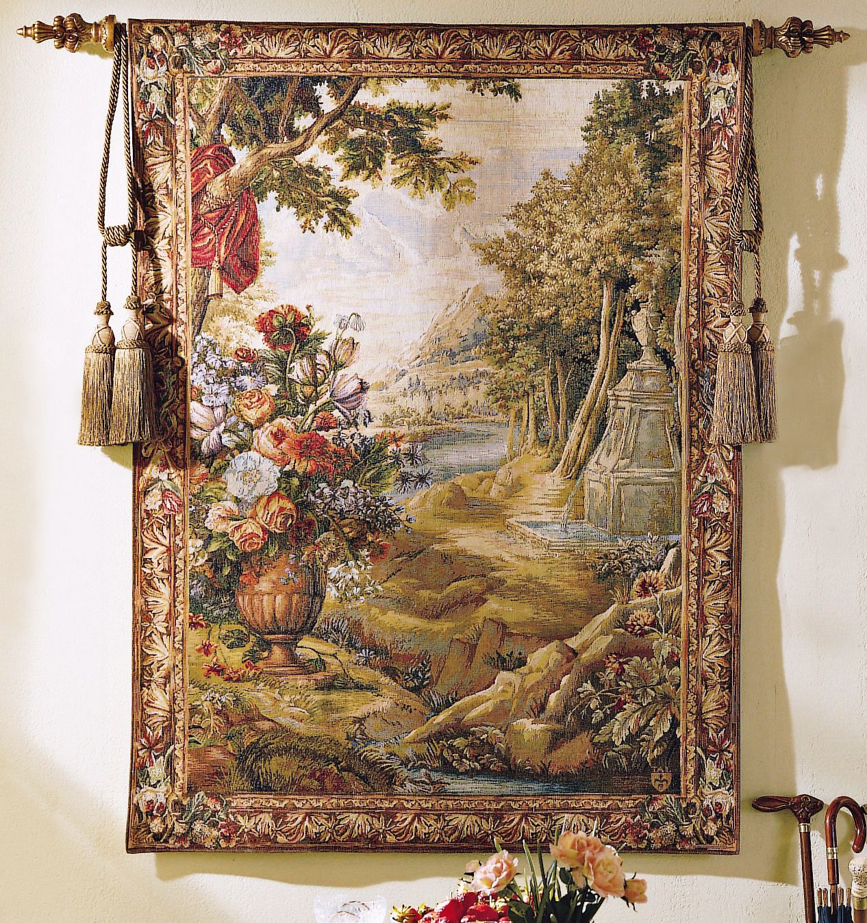 Bouquet and Fountain Tapestry Wall Art