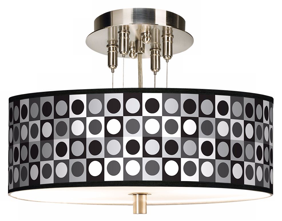 Black and Grey Dotted Squares Giclee 14" Wide Ceiling Light