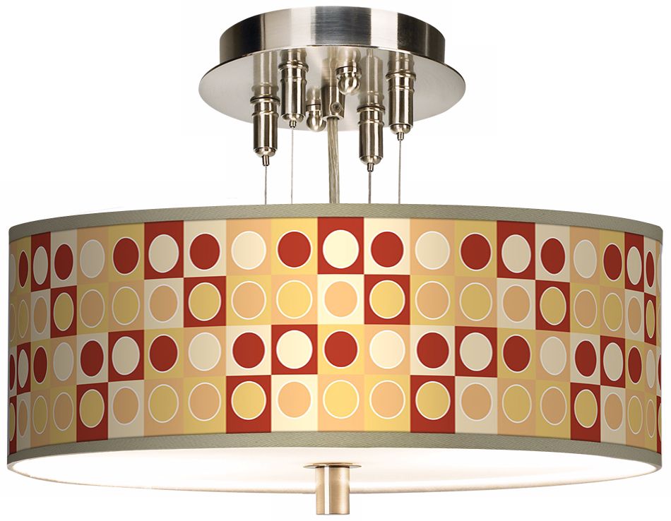 Retro Dotted Squares Giclee 14" Wide Ceiling Light
