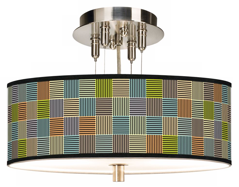Pixel City Giclee Brushed Steel 14" Wide Ceiling Light