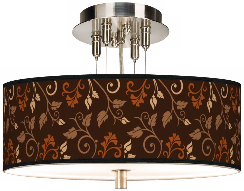 Foliage Brushed Steel 14" Wide Semi-Flushmount Ceiling Light